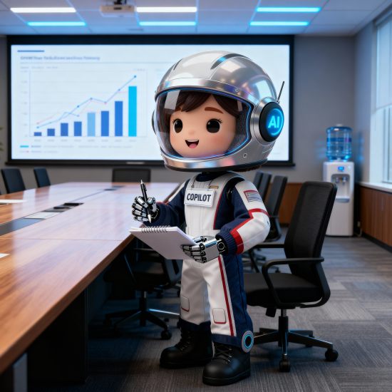 Copilot-Mascot präsentiert Projekt-Kennzahlen