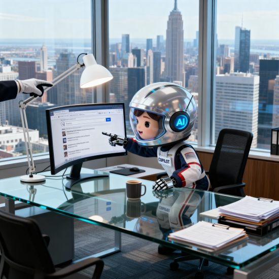 Copilot-Mascot arbeitet am Kunden-Dashboard